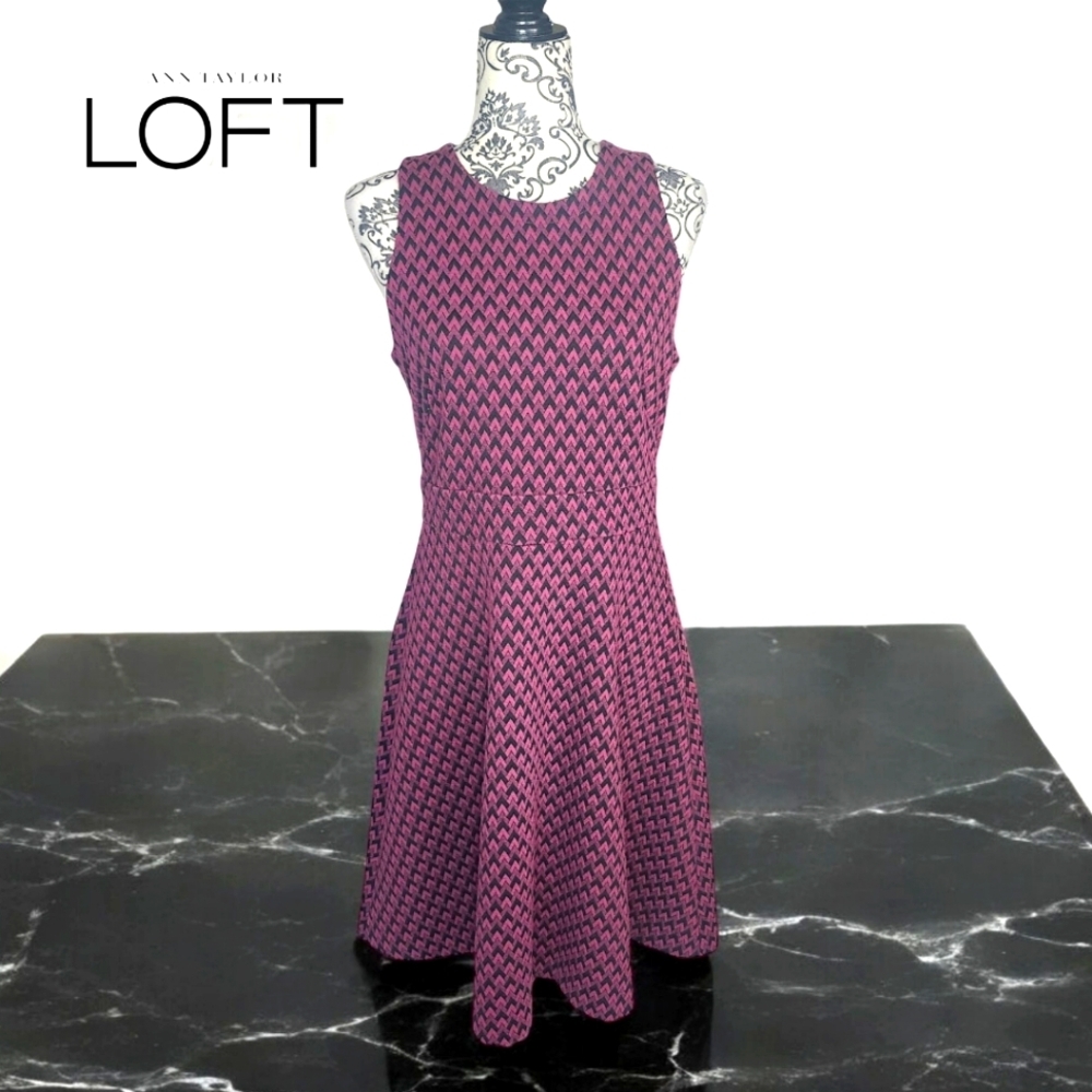 LOFT Pink & Black Geometric Sleeveless Dress - 8